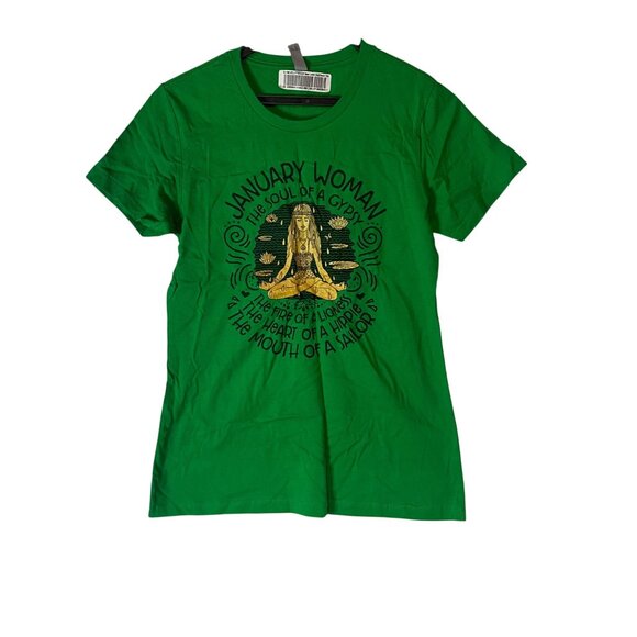 January Woman Graphic Tee Kelly Green Next Level Boyfriend Shirt L Short Sleeves - Picture 6 of 9